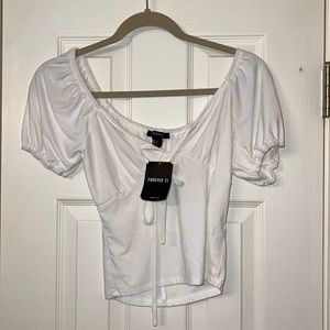 CLOSET SALE — Forever 21 White Tie Off Shoulder Crop Top NWT Size Small Blouse